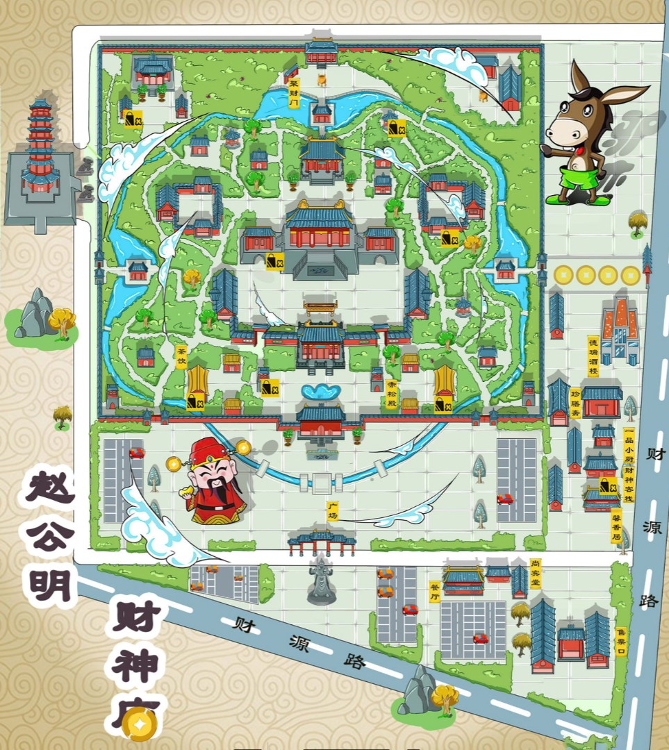 木里寺庙类手绘地图